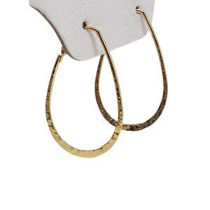 Gold Tone Hammered Hoop Earrings Vintage 1980s Glam